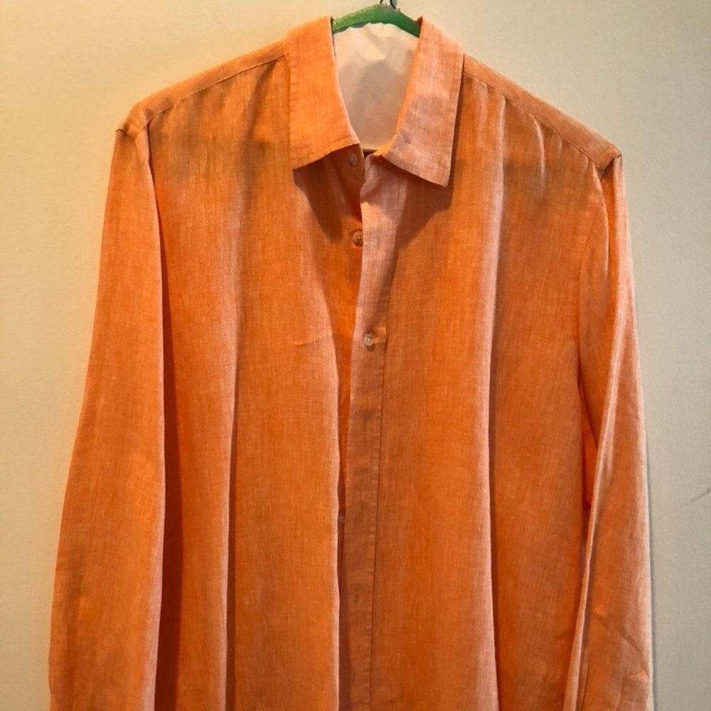 Men's Long Sleeve Orange Linen XL Report Collection Shirt